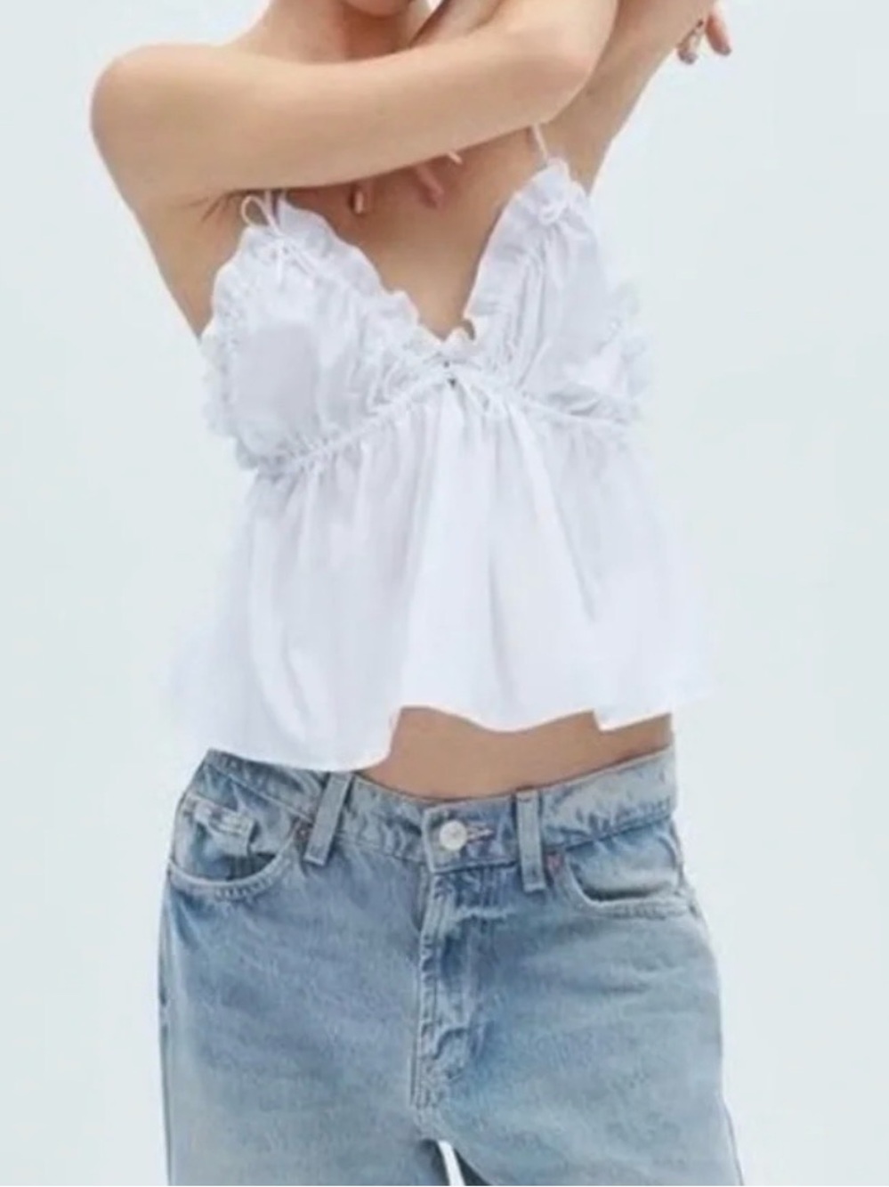 #88 Zara White Lace-Trim Cotton Camisole
